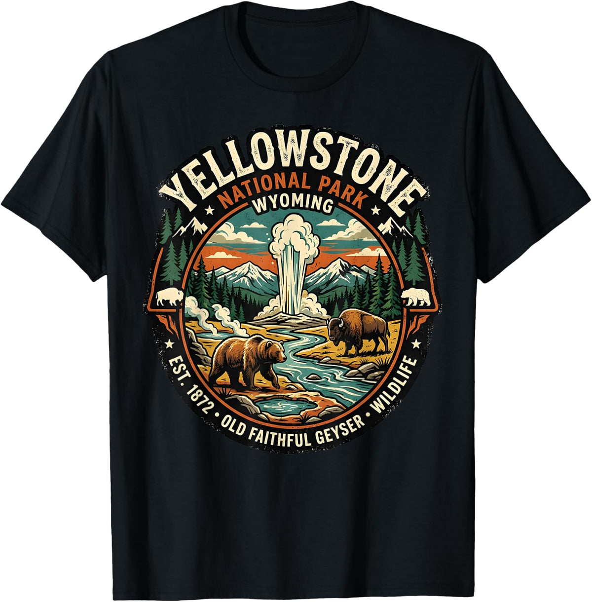 Yellowstone National Park Wyoming Old Faithful Geyser Badge T-Shirt
