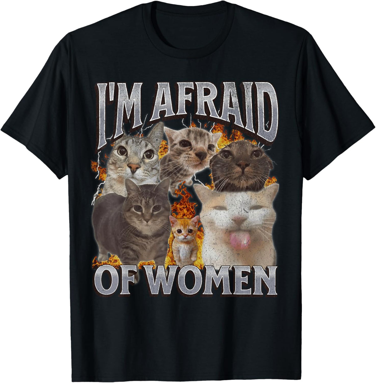 I'm Afraid Of Women Funny Cat Meme Bootleg Graphic T-Shirt