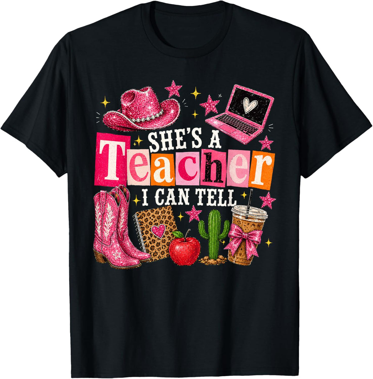 Shes A Teacher I Can Tell Western Teacher Cowgirl Collage T-Shirt