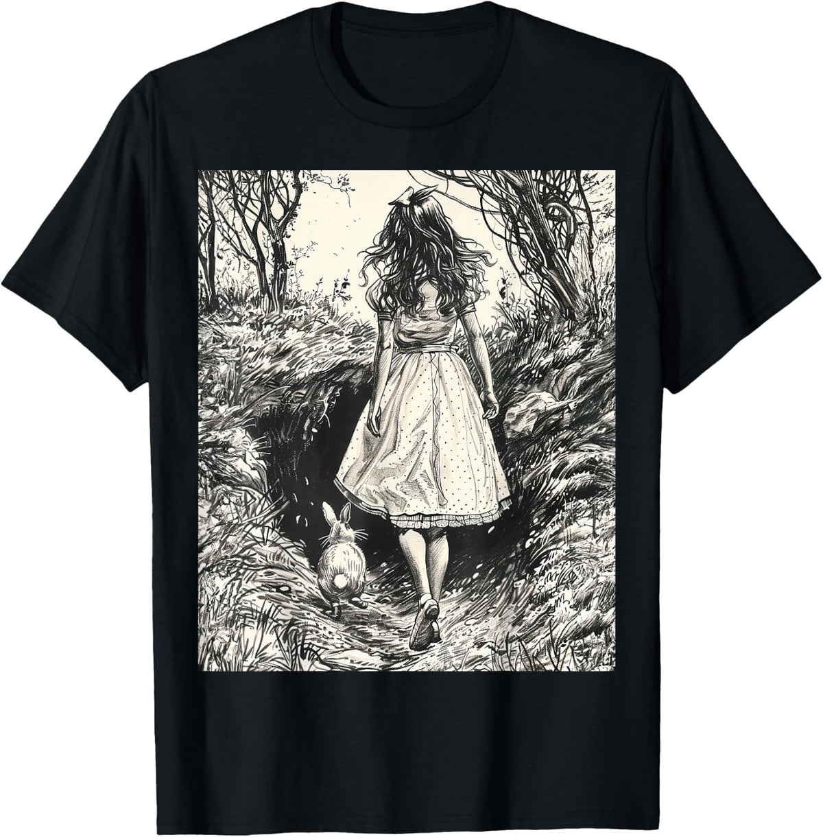 Alice in Wonderland Down The Rabbit Hole Vintage Fantasy T-Shirt