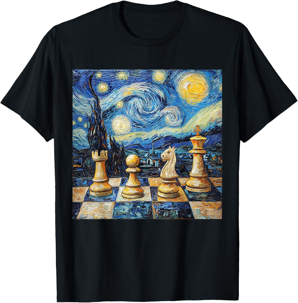 Funny Chess Van Gogh Starry Night T-Shirt
