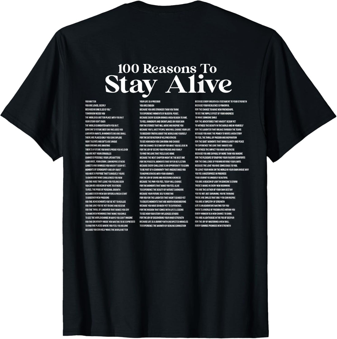 100 Reasons to Stay Alive Suicide Prevention 988 Positive T-Shirt