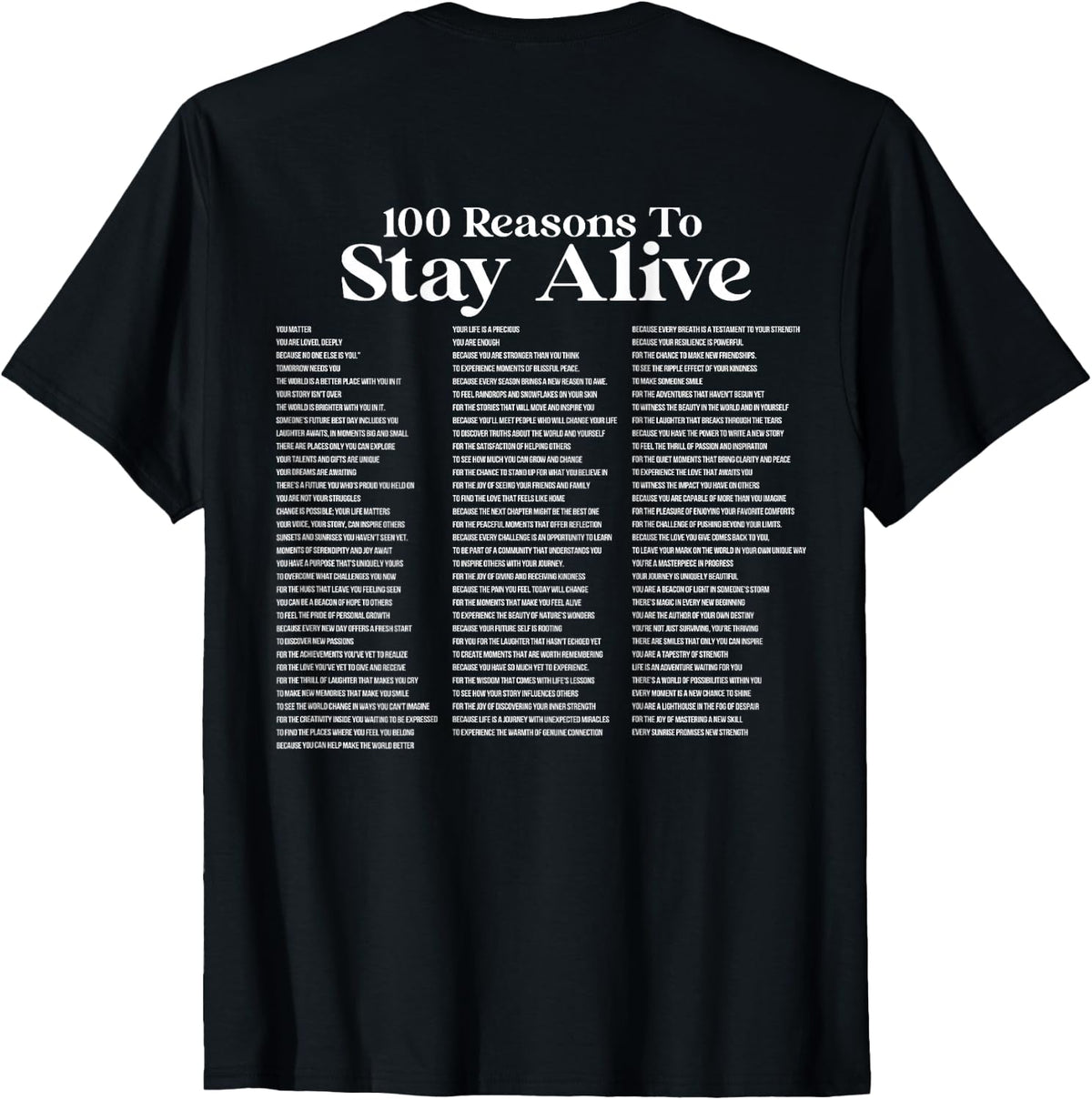 100 Reasons to Stay Alive Suicide Prevention 988 Positive T-Shirt