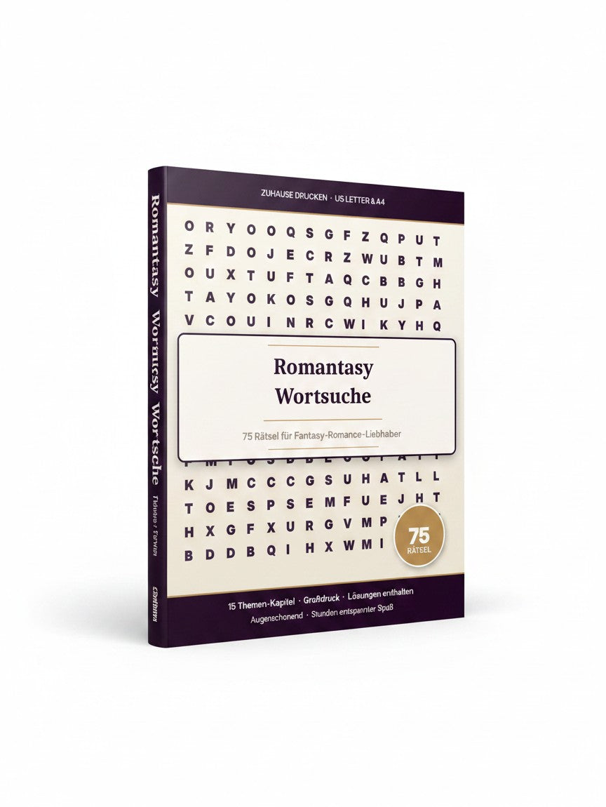 Romantasy Wortsuche: 75 Rätsel im Großdruck für Fantasy-Romance-Liebhaber (15 Themen-Kapitel mit vollständigem Lösungsteil) (German Edition) by FiveNLess Press